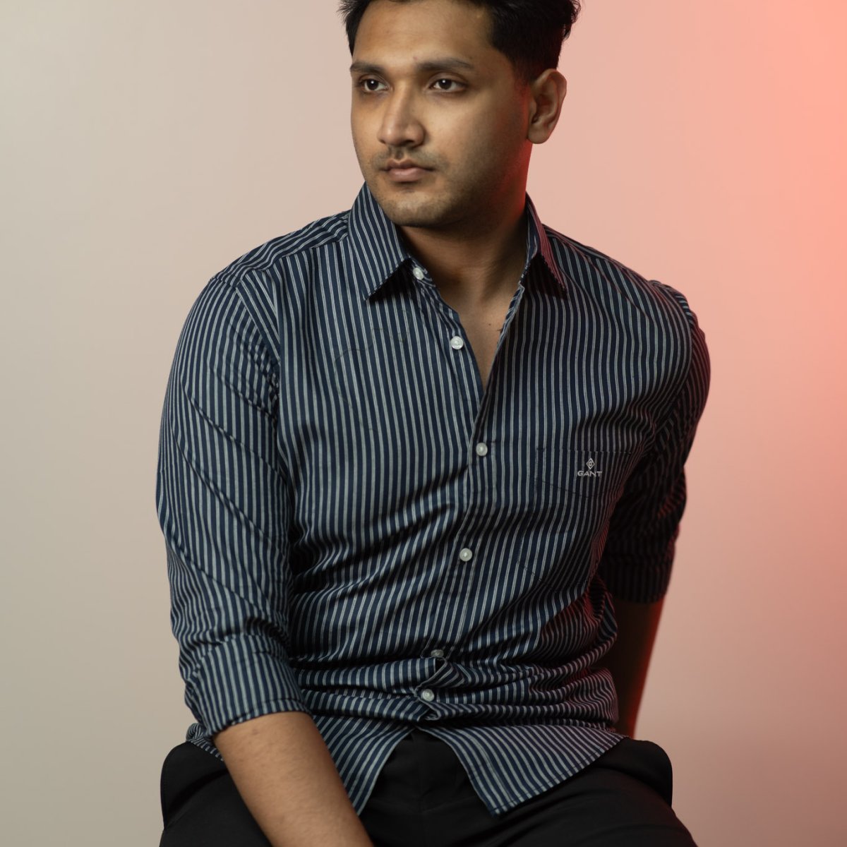 GANT Signature Navy Blue and Light Grey Stripe Shirt