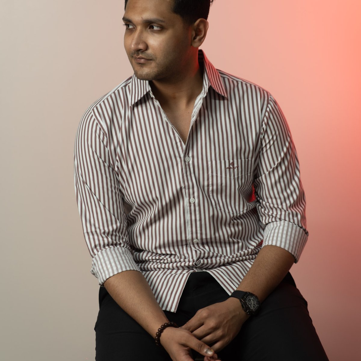 GANT Signature White and Burgundy Brown Stripe Shirt