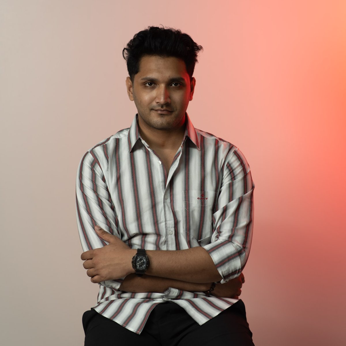 GANT Signature White-Charcoal-Red Multi Stripe Shirt