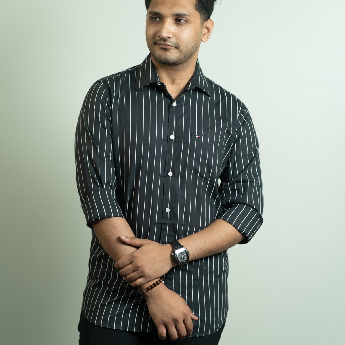 Tommy Black and White Classic Pin Stripe Shirt