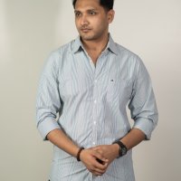 Tommy Pale Grey and Teal Micro Stripe Shirt